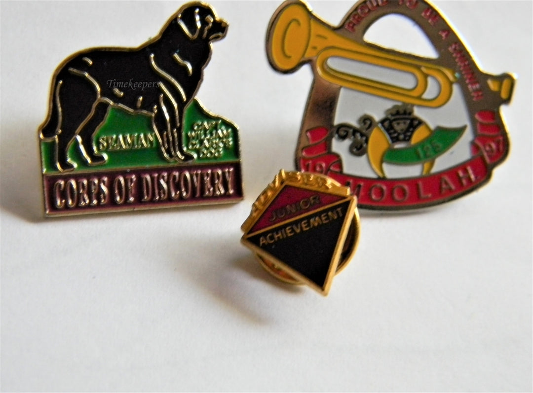 p324 Lot of 3 Lapel Pins, Corps of Discovery, Junior Achievement, Moolah