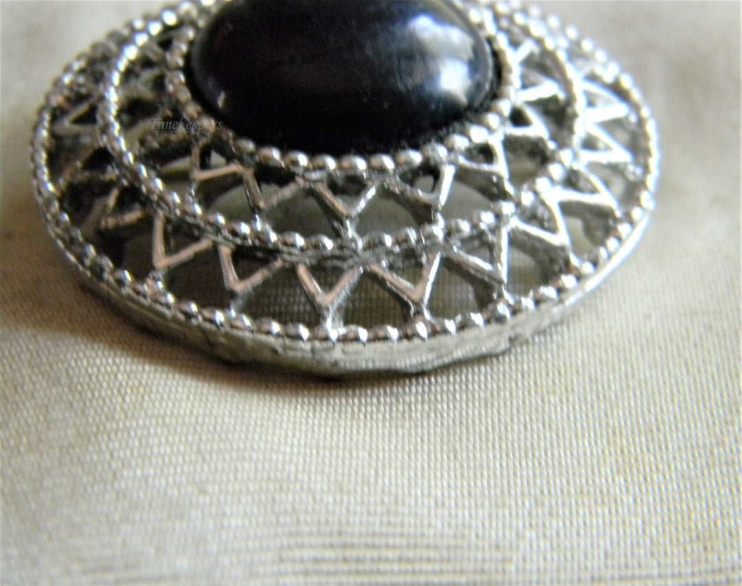 p325 Great Vintage Sarah Coventry Silver Tone Brooch with Black Center 1950's