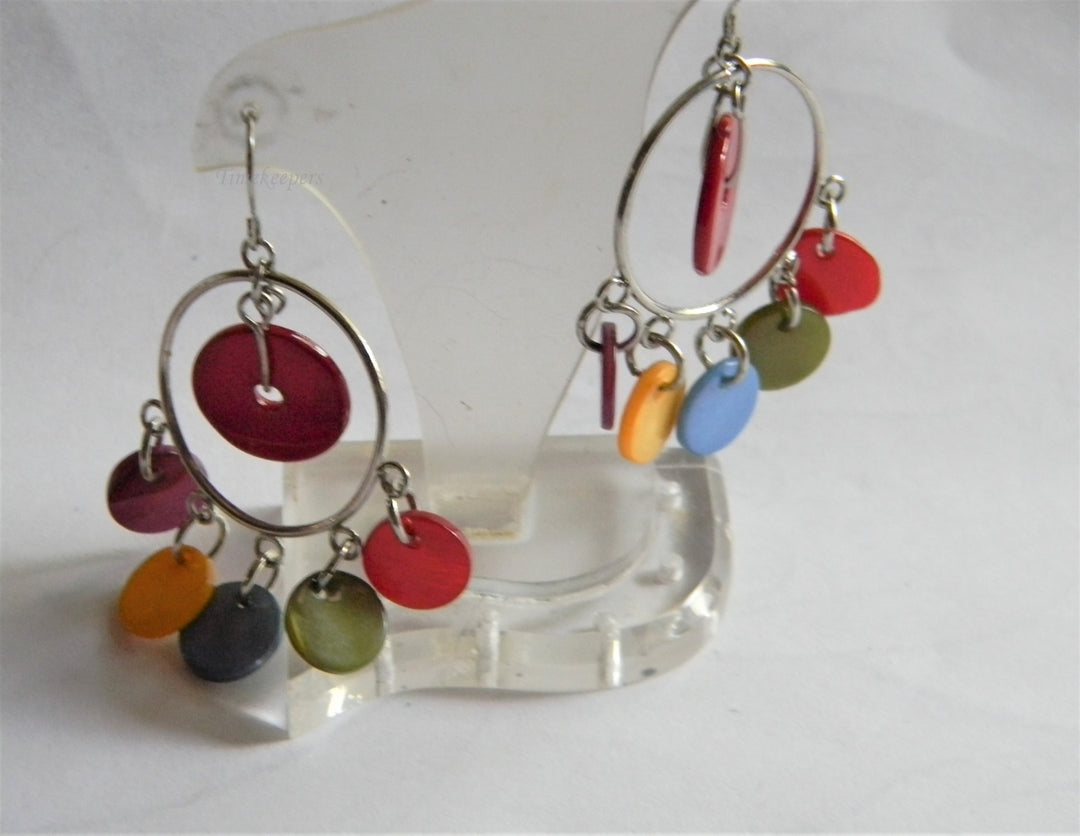 p332 Fun Set of 2 Pairs of Earrings Multicolor Dangles and Gold tone Small Hoops