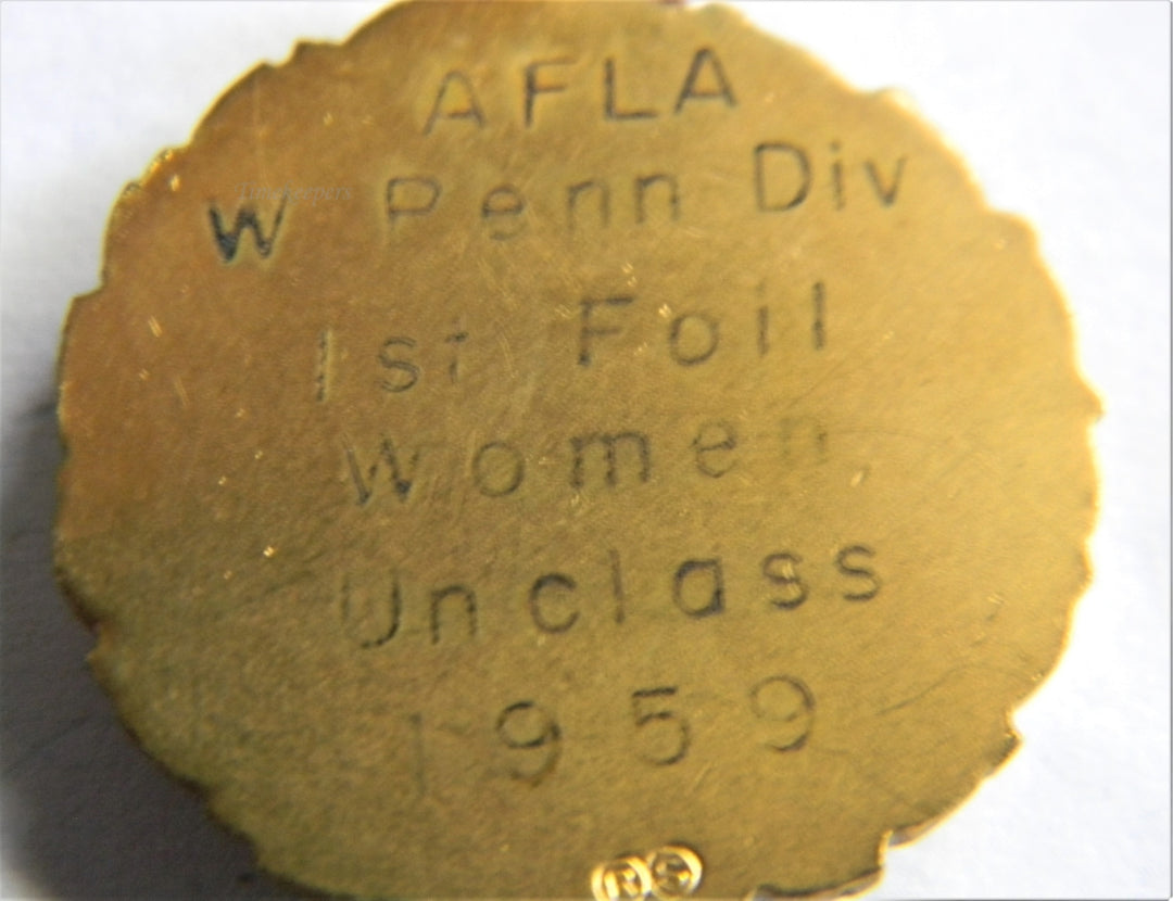 p340 Vintage Gold Tone AFLA 1st Women Fencing Medal from 1959