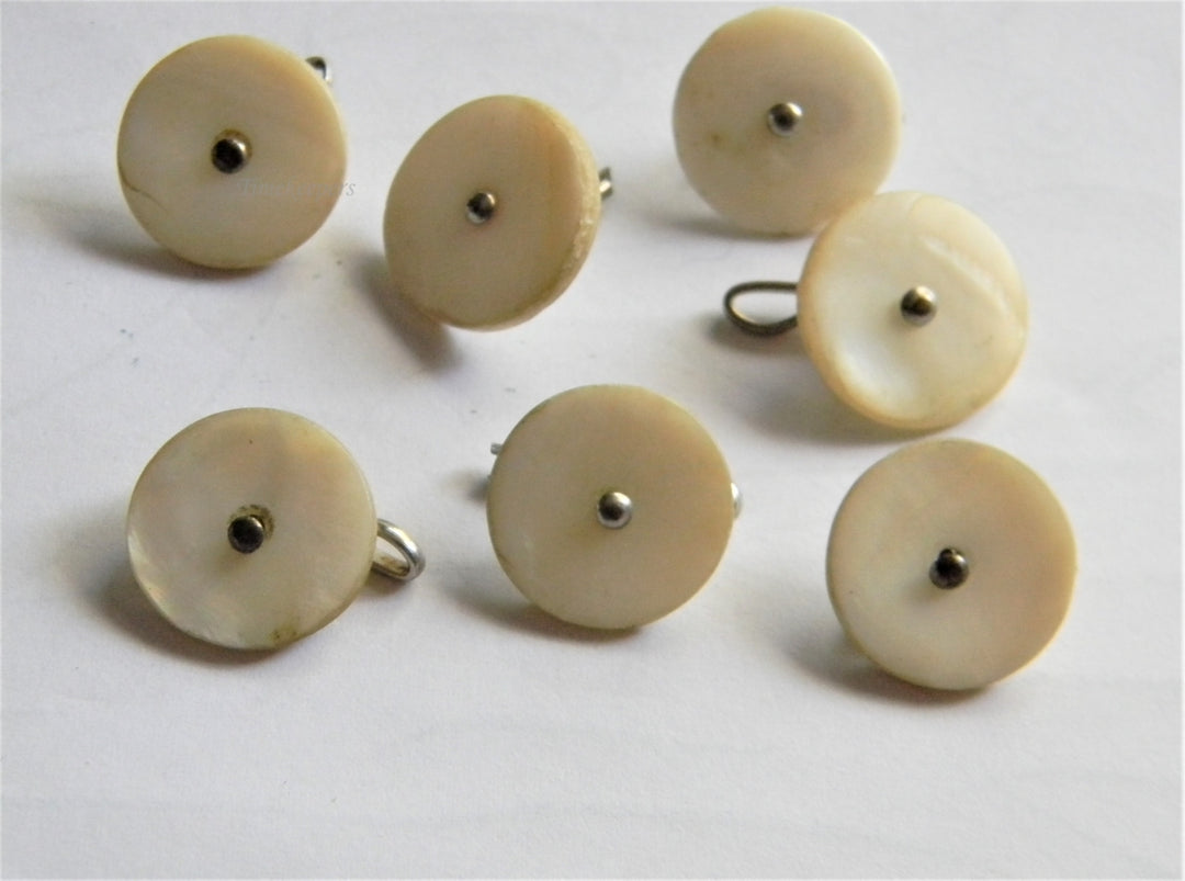 p341 Set of (7) Vintage MOP Buttons with Metal Shanks 11/16"