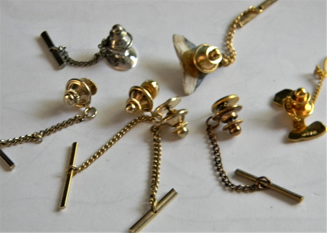 p345 Lot of 7 Tie Tacks Sharks Tooth, Cobra, Redwoods, Misc Gold and Silver Tone