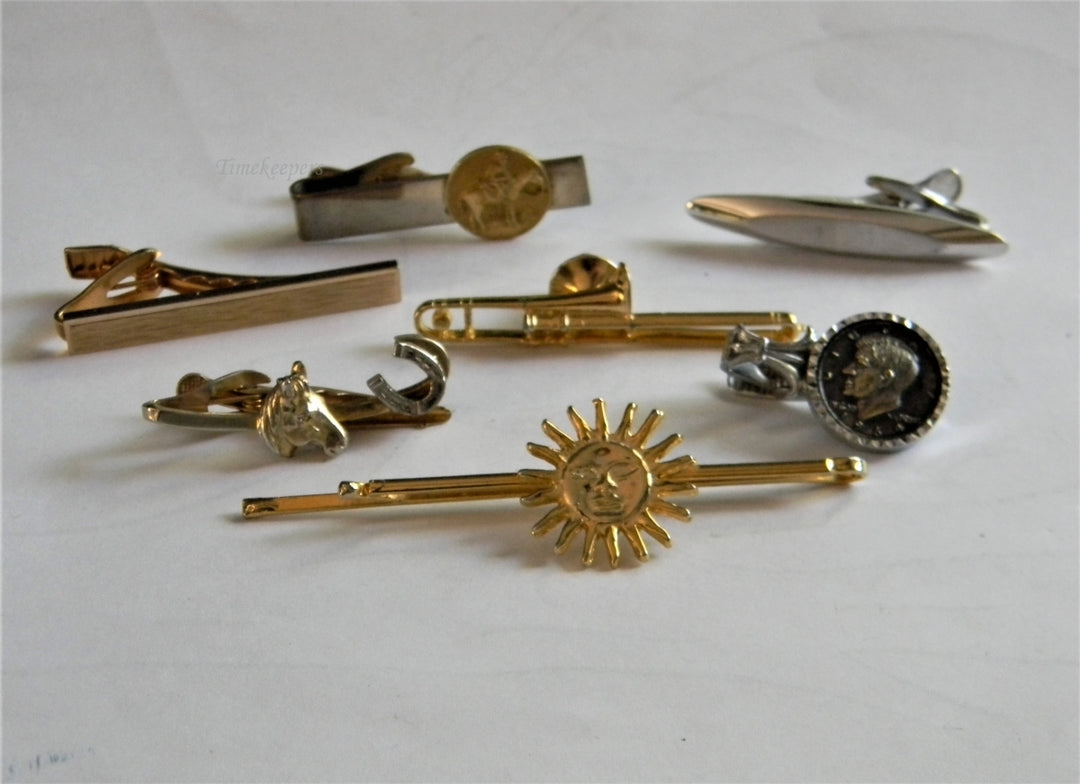 p346 Lot of 7 Tie Bars Simmons, Hickok, Misc and Swank in Gold and Silver Tone