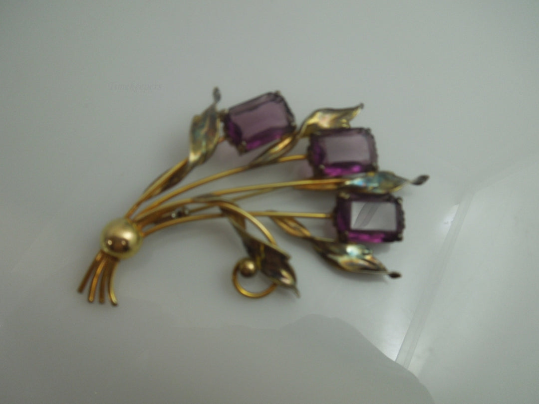 q029 Gorgeous Sterling Silver 1/20 12k Gold Filled Pin/Brooch with Amethyst