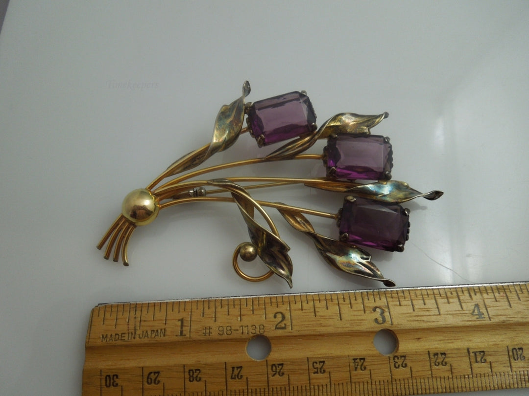 q029 Gorgeous Sterling Silver 1/20 12k Gold Filled Pin/Brooch with Amethyst