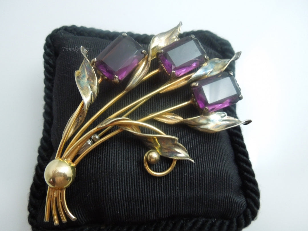 q029 Gorgeous Sterling Silver 1/20 12k Gold Filled Pin/Brooch with Amethyst