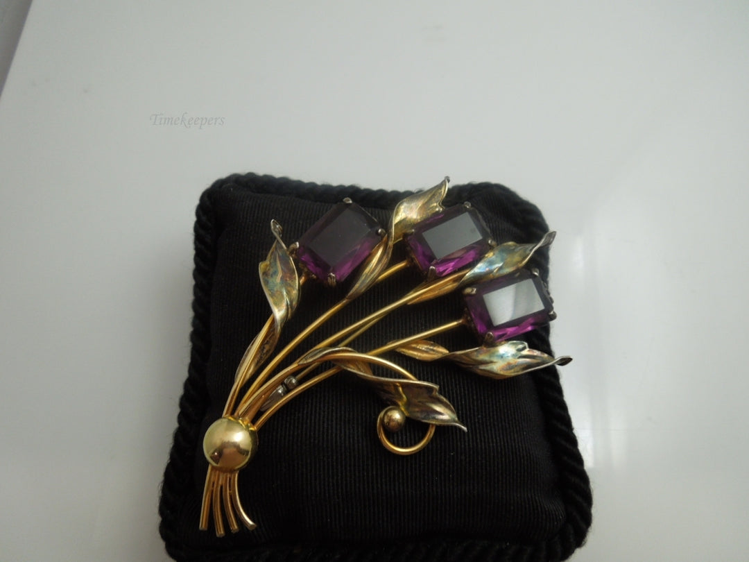 q029 Gorgeous Sterling Silver 1/20 12k Gold Filled Pin/Brooch with Amethyst