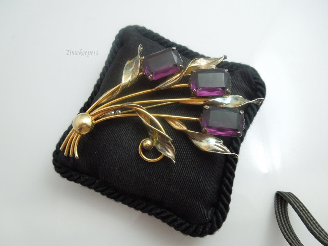 q029 Gorgeous Sterling Silver 1/20 12k Gold Filled Pin/Brooch with Amethyst