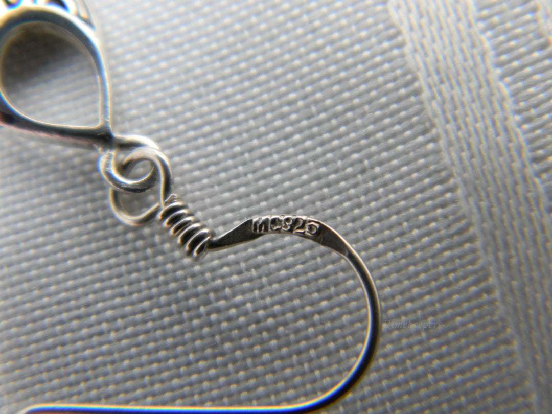 j416 Pretty Sterling Silver Dangle Earrings with Black Enamel Design