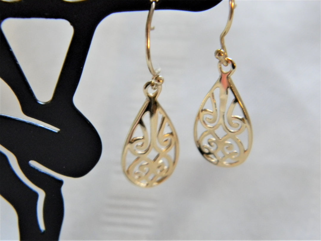 h491 Beautiful Filigree Sterling Earrings with Gold Plate on French Hook