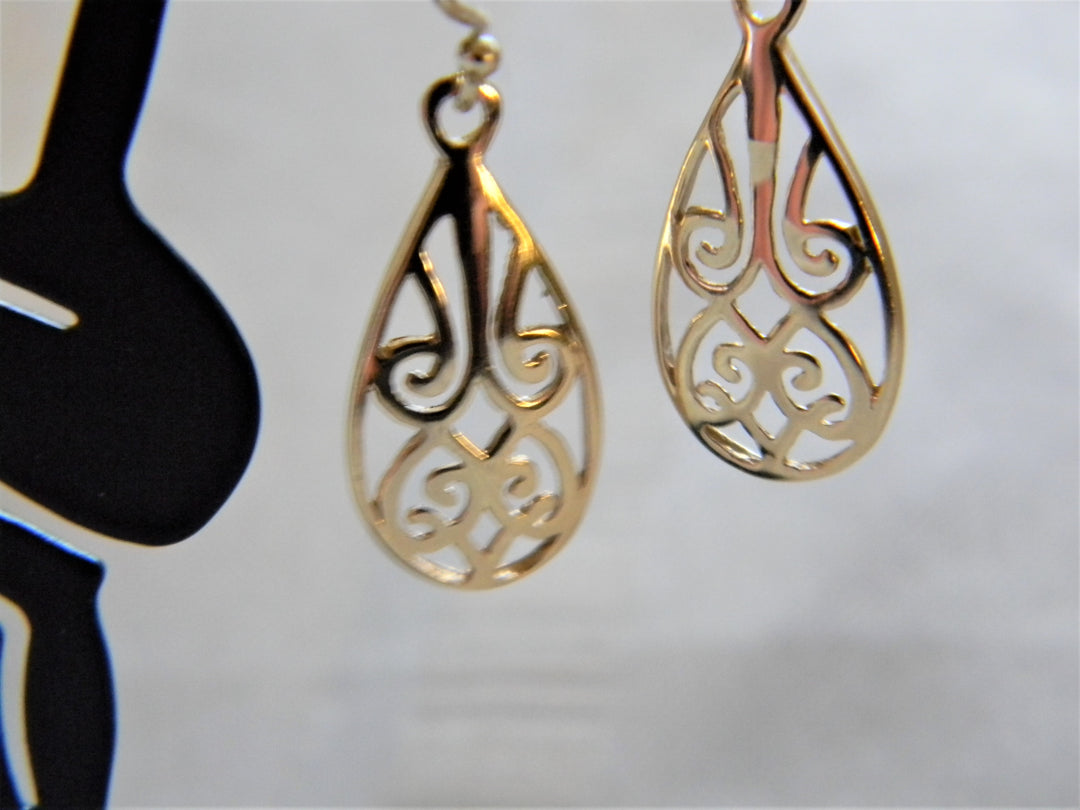 h491 Beautiful Filigree Sterling Earrings with Gold Plate on French Hook