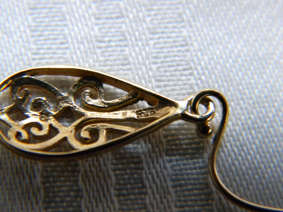 h491 Beautiful Filigree Sterling Earrings with Gold Plate on French Hook