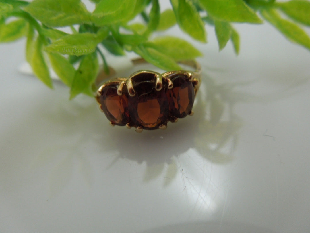 q060 Ladies 10k Yellow Gold Garnet Ring Size-6