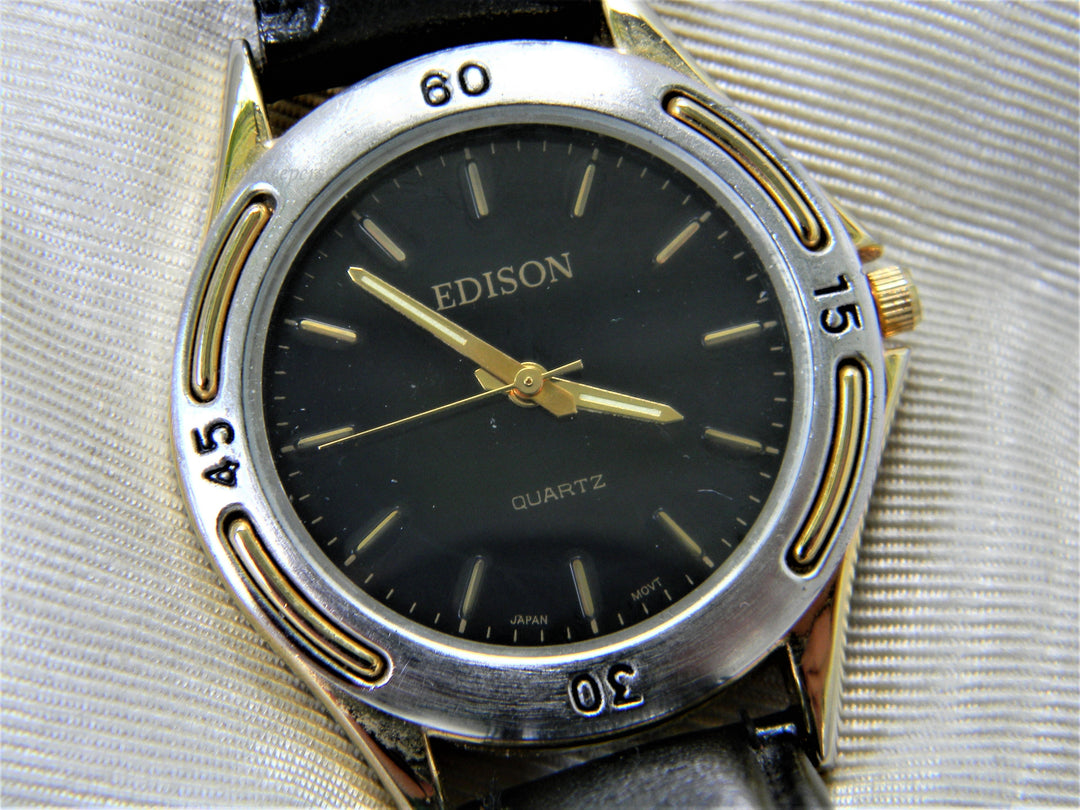 j453 Handsome Two Tone Quartz Edison Watch with Leather Band