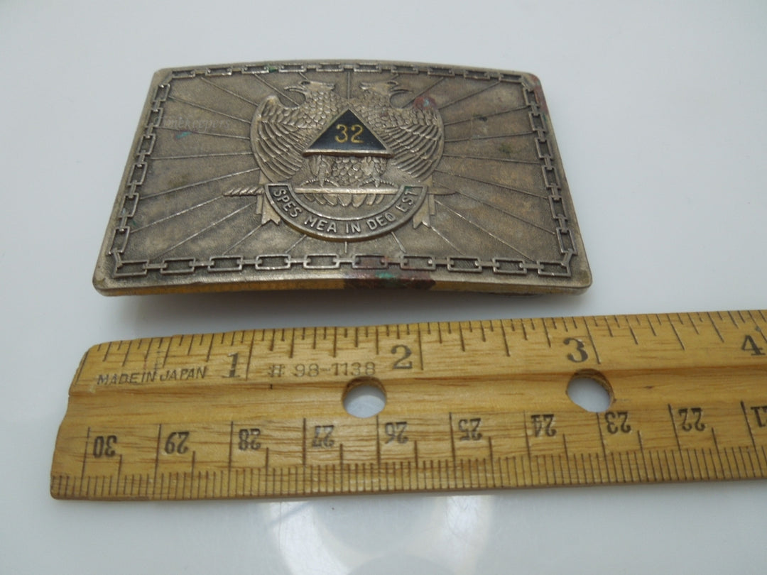 s698 Vintage ca 1980 Masonic Brass Belt Buckle 32nd Degree Scottish Rite