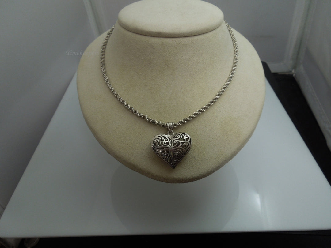 q102 Sterling Silver Rope Chain with Heart Pendant Size-26"