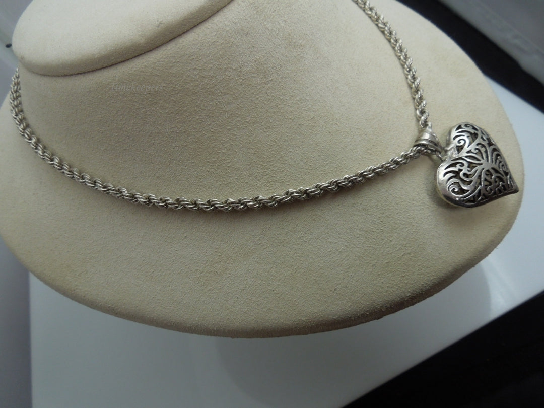 q102 Sterling Silver Rope Chain with Heart Pendant Size-26"