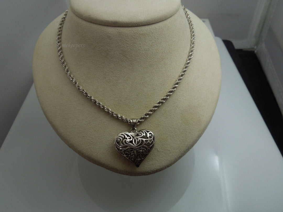 q102 Sterling Silver Rope Chain with Heart Pendant Size-26"