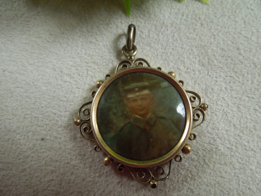 q121 Army Boy Framed Gold Filled Pendant