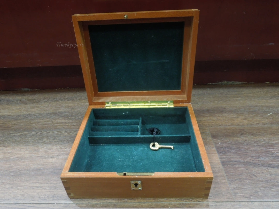 r355 Keepsake Green velvet Lined jewelry box with key, wooden birthday gift box