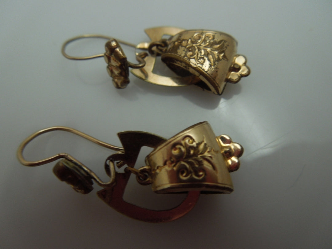 q140 1880's Antique Victorian Dangle Gold Filled Earrings For Women