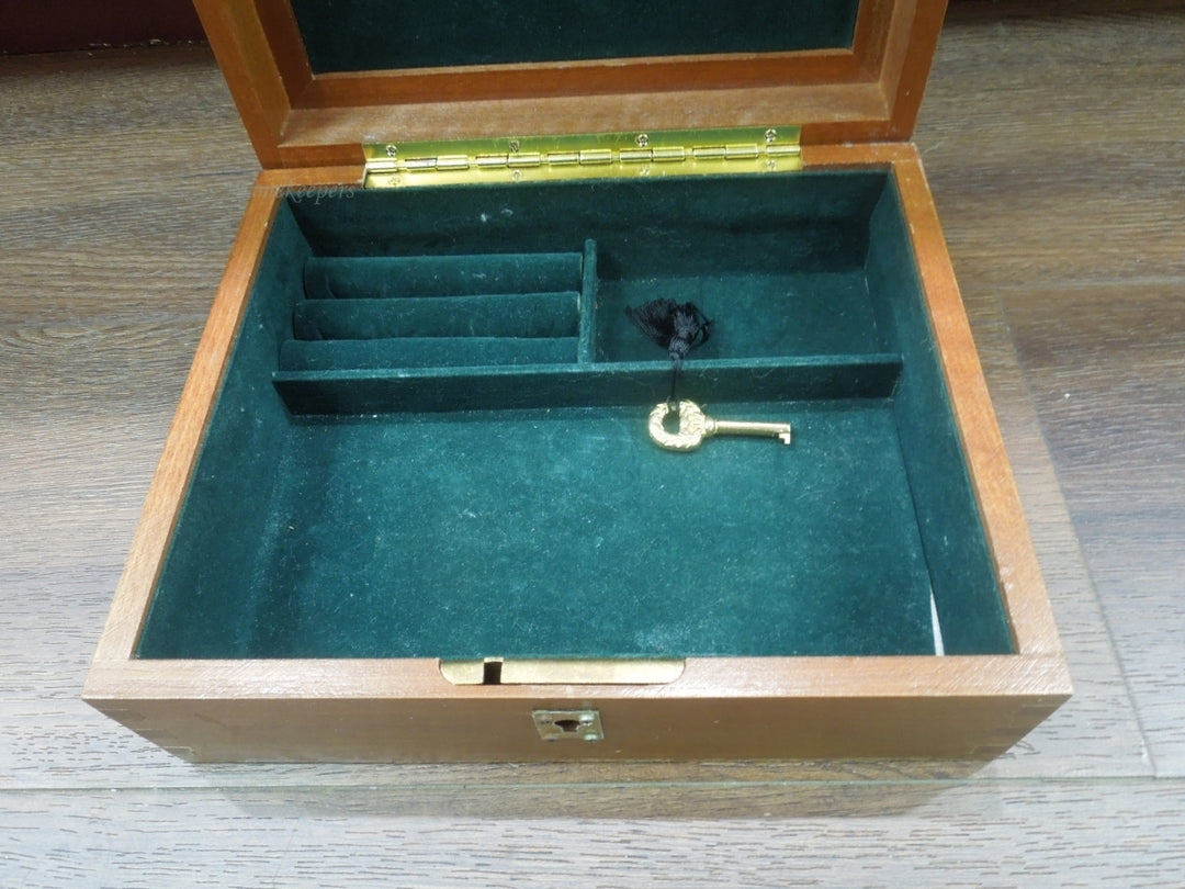 r355 Keepsake Green velvet Lined jewelry box with key, wooden birthday gift box