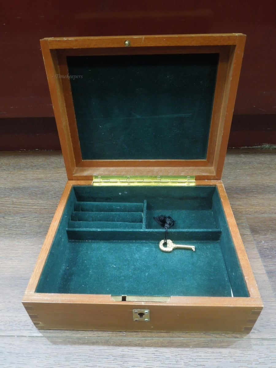 r355 Keepsake Green velvet Lined jewelry box with key, wooden birthday gift box