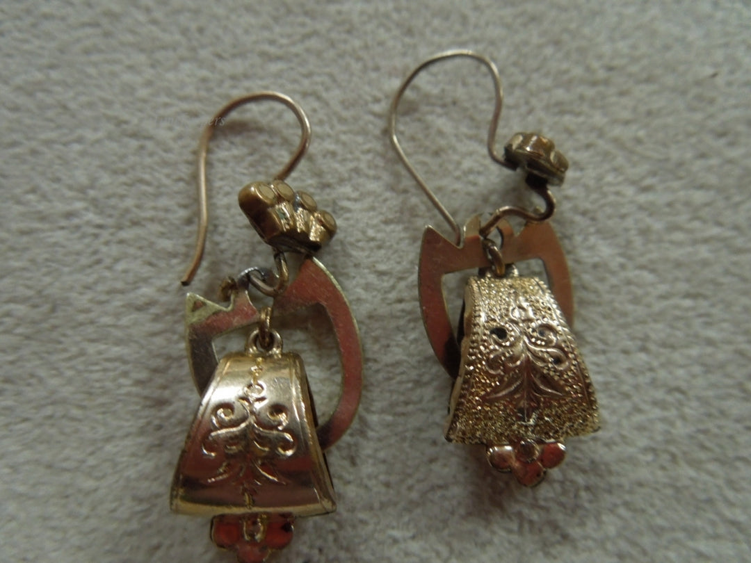 q140 1880's Antique Victorian Dangle Gold Filled Earrings For Women