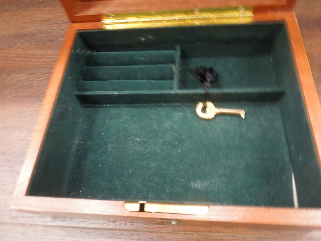 r355 Keepsake Green velvet Lined jewelry box with key, wooden birthday gift box