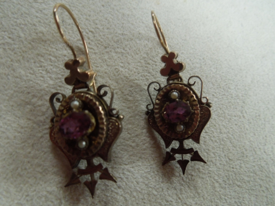 q141 Beautiful Antique Victorian Gold Filled Earrings and Pendant