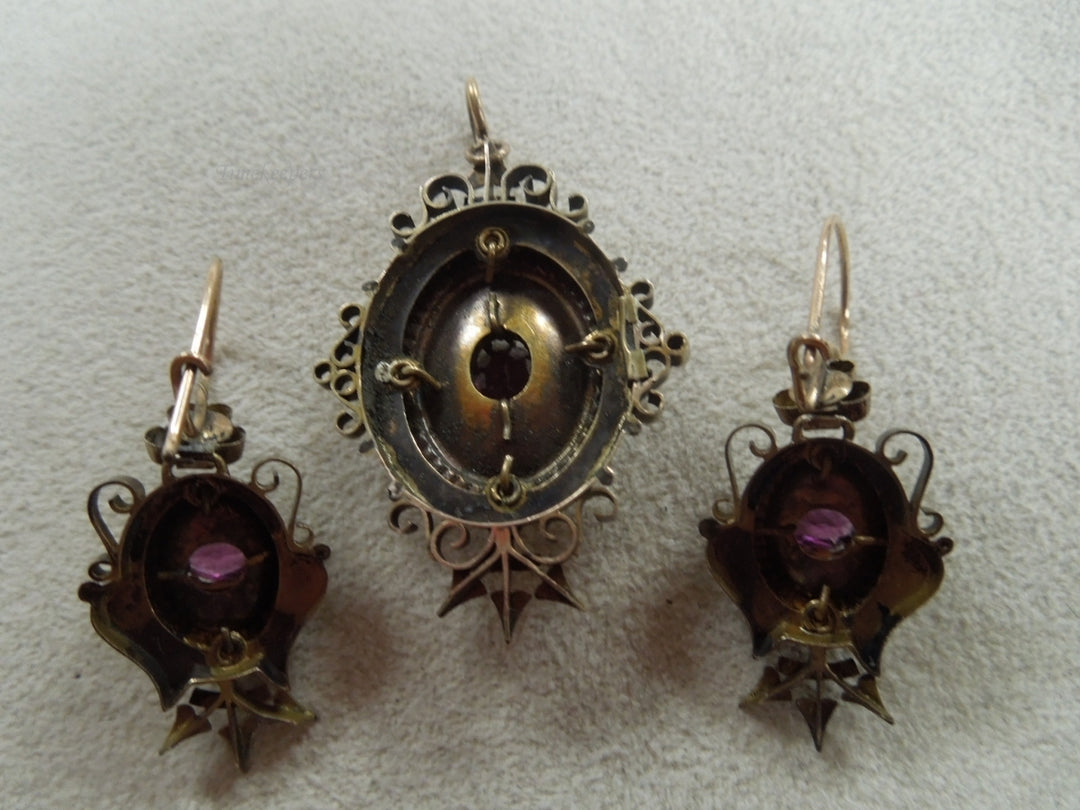 q141 Beautiful Antique Victorian Gold Filled Earrings and Pendant