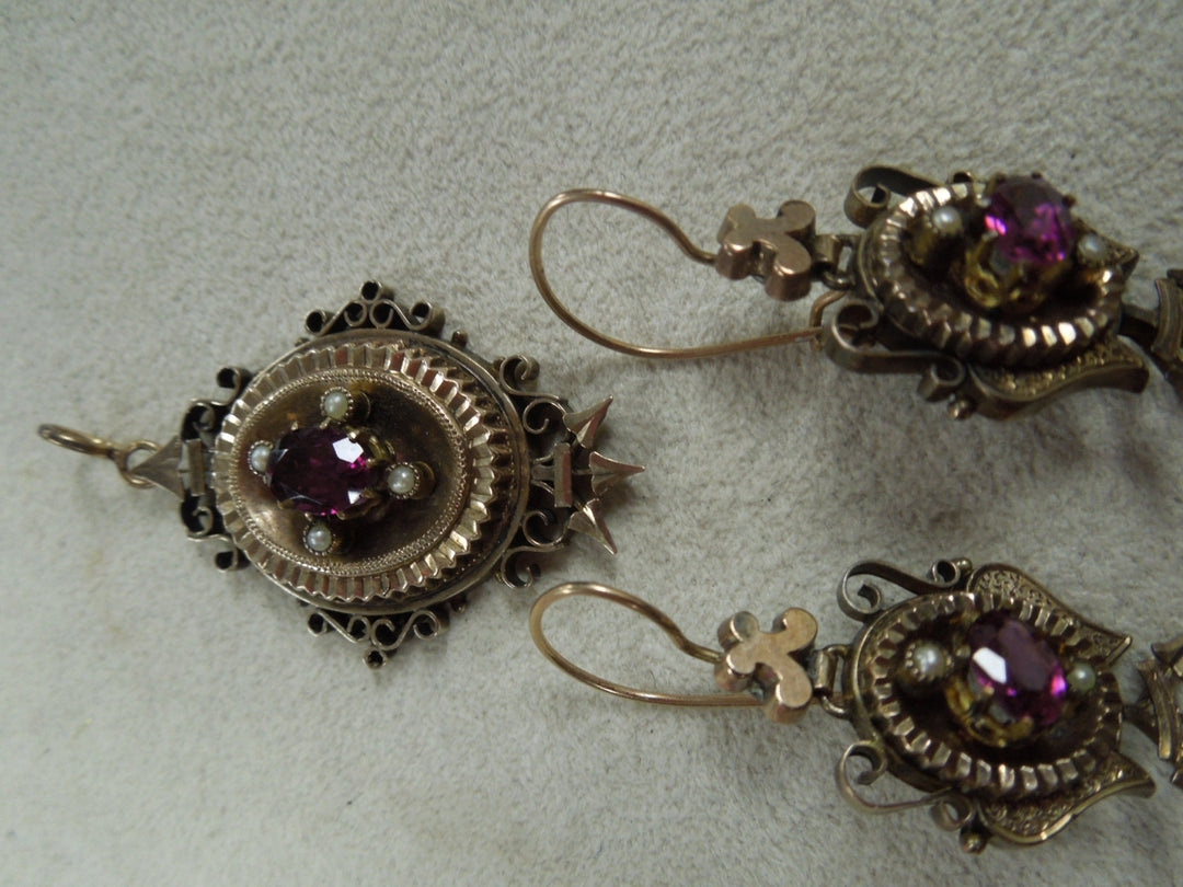 q141 Beautiful Antique Victorian Gold Filled Earrings and Pendant