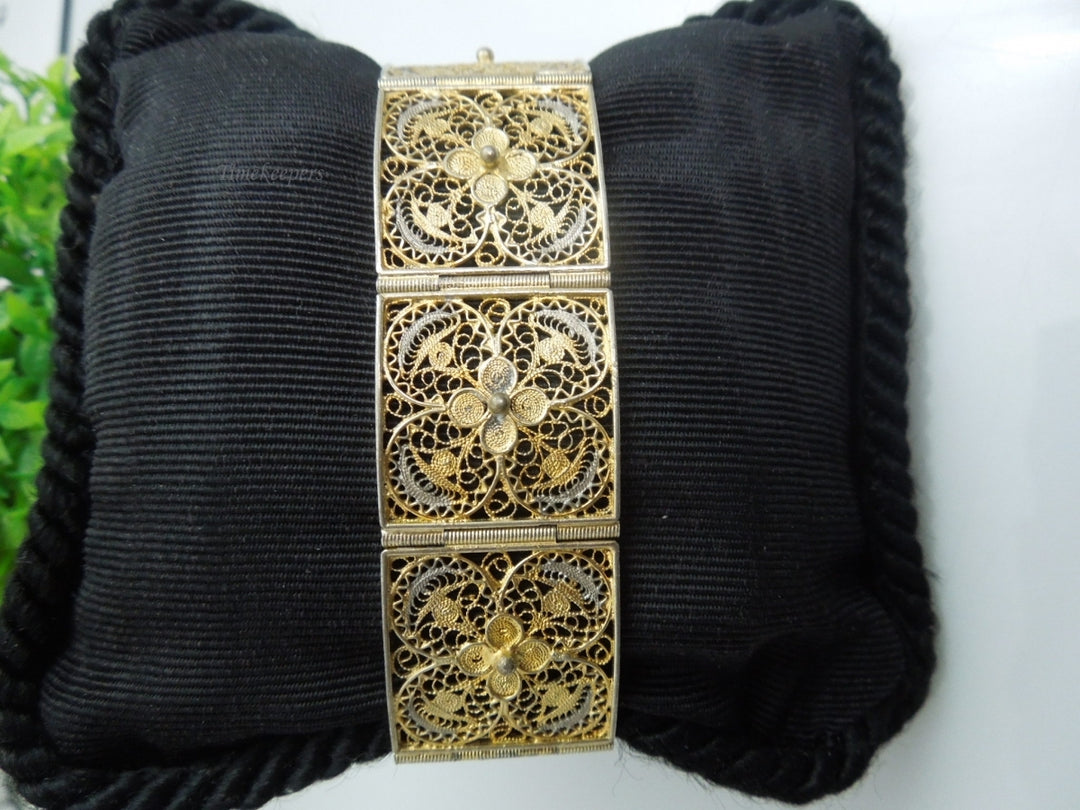 q178 Antique 800 Gold Plated Filigree Bracelet 7"