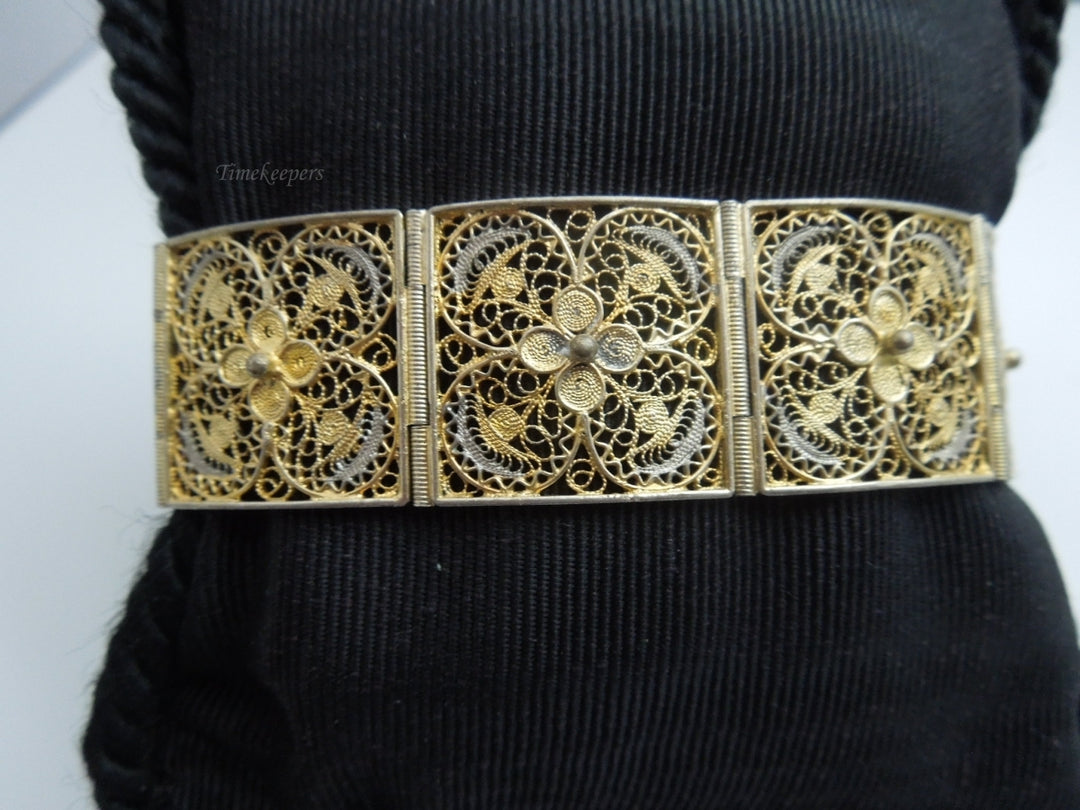 q178 Antique 800 Gold Plated Filigree Bracelet 7"