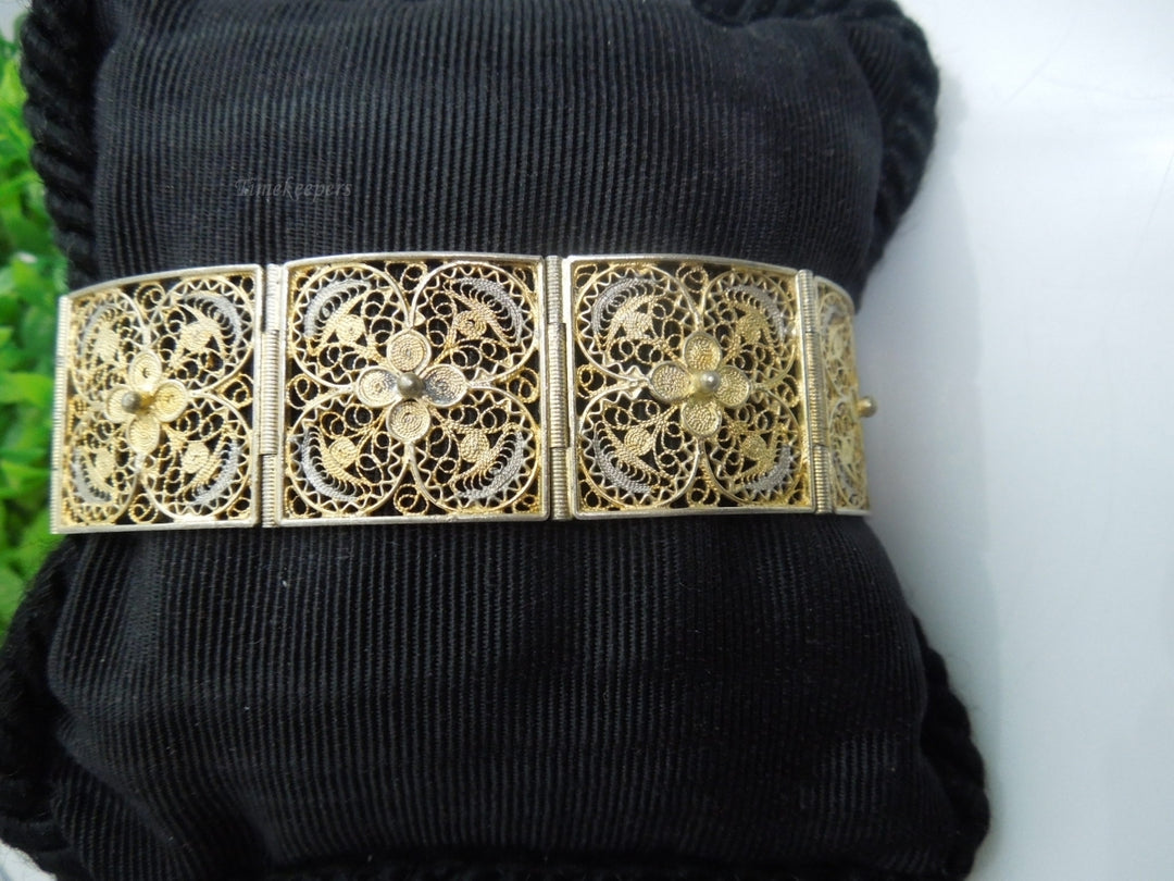 q178 Antique 800 Gold Plated Filigree Bracelet 7"