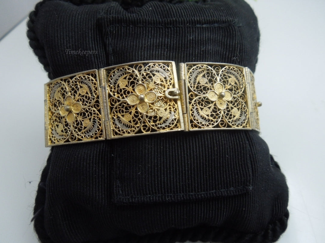 q178 Antique 800 Gold Plated Filigree Bracelet 7"