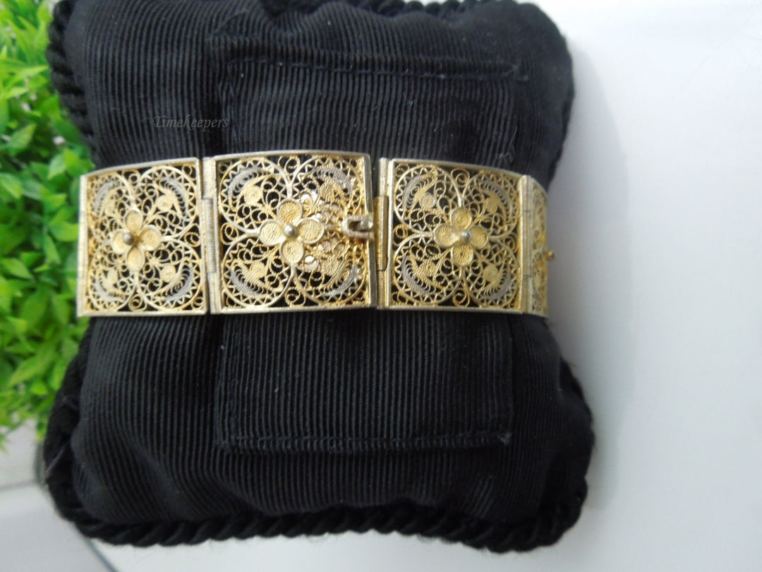 q178 Antique 800 Gold Plated Filigree Bracelet 7"