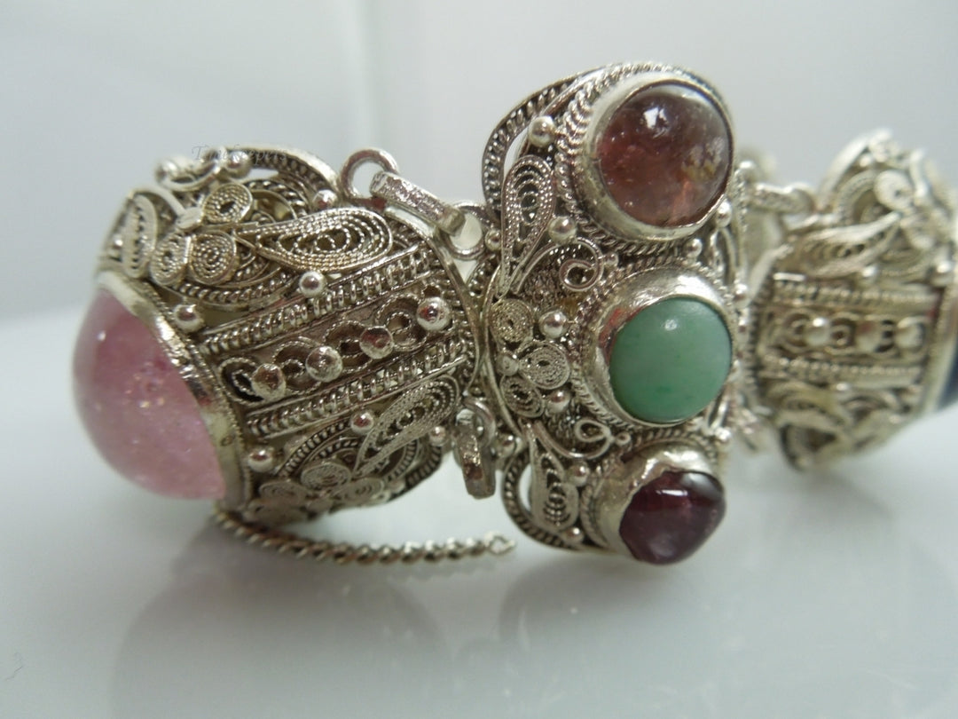 q176 Vintage Sterling Silver Heavy Wide Filigree Bracelet 6.75"