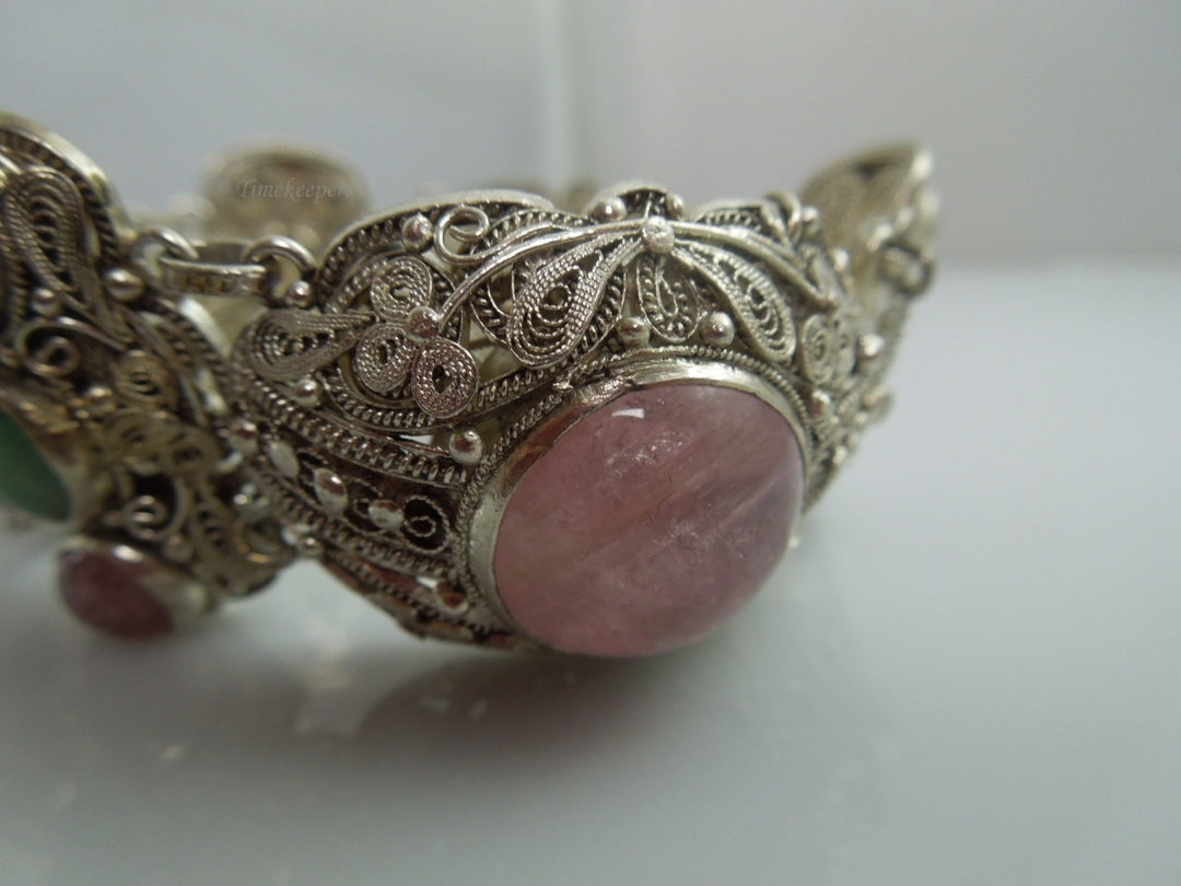 q176 Vintage Sterling Silver Heavy Wide Filigree Bracelet 6.75"