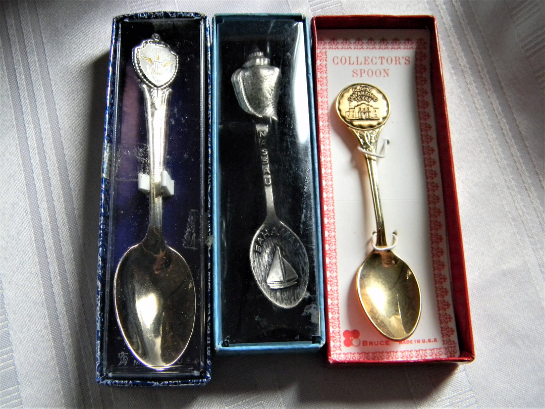 h603 Set of 3 Vintage Collectible Spoons Alamo, St. Thomas, Nassau