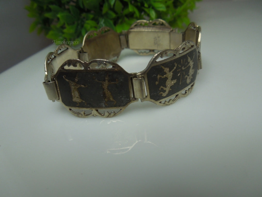 q194 1930 Sterling Silver 925 Siam Niello Exotic Dancers Bracelet 7"