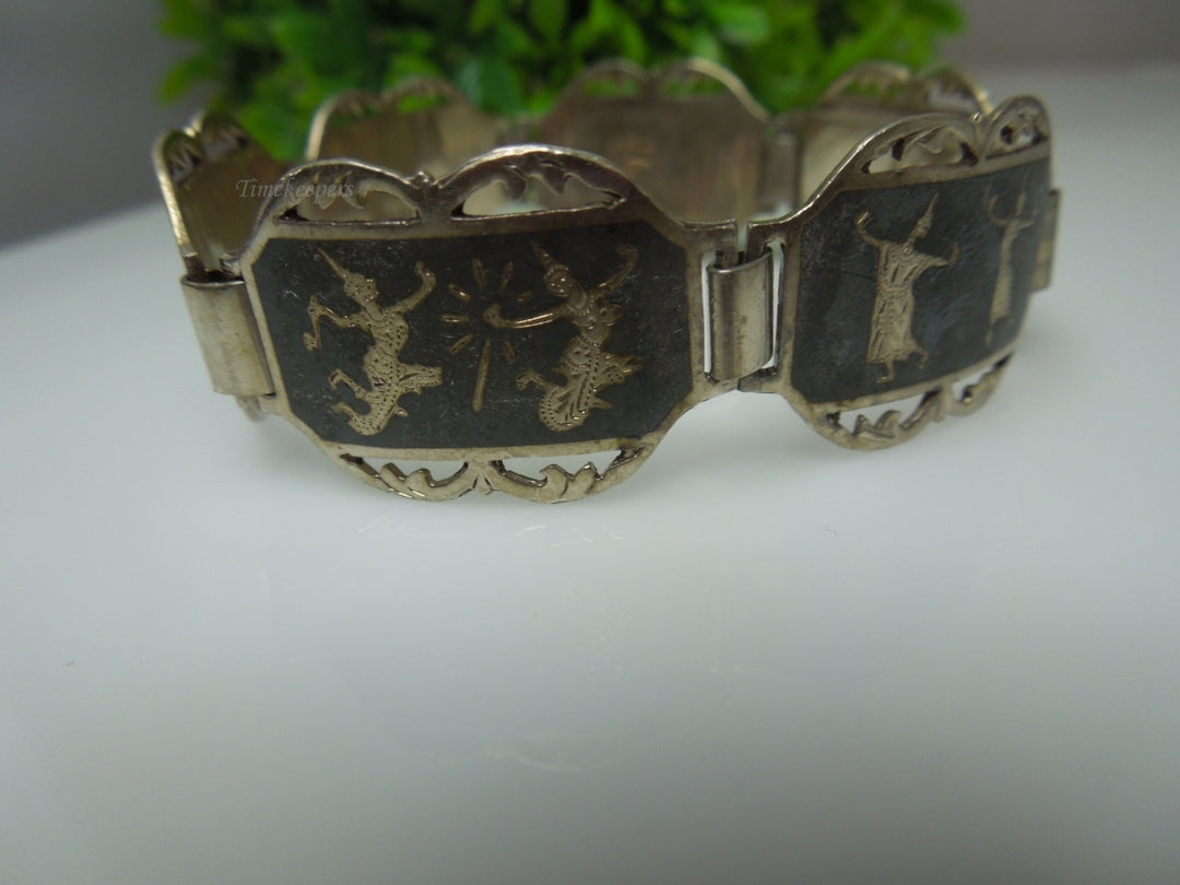 q194 1930 Sterling Silver 925 Siam Niello Exotic Dancers Bracelet 7"