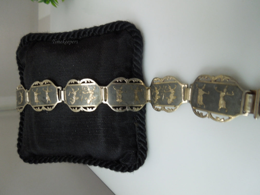 q194 1930 Sterling Silver 925 Siam Niello Exotic Dancers Bracelet 7"