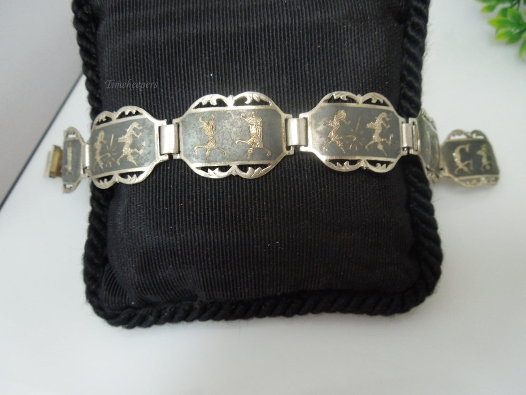 q194 1930 Sterling Silver 925 Siam Niello Exotic Dancers Bracelet 7"