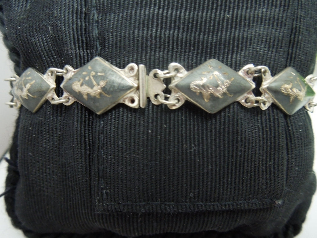 q195 1930 Sterling Silver 925 Siam Niello Exotic Dancers Bracelet 7"