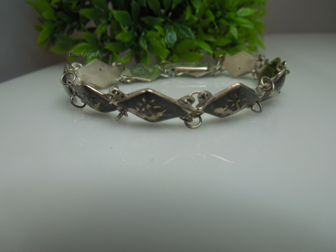 q195 1930 Sterling Silver 925 Siam Niello Exotic Dancers Bracelet 7"