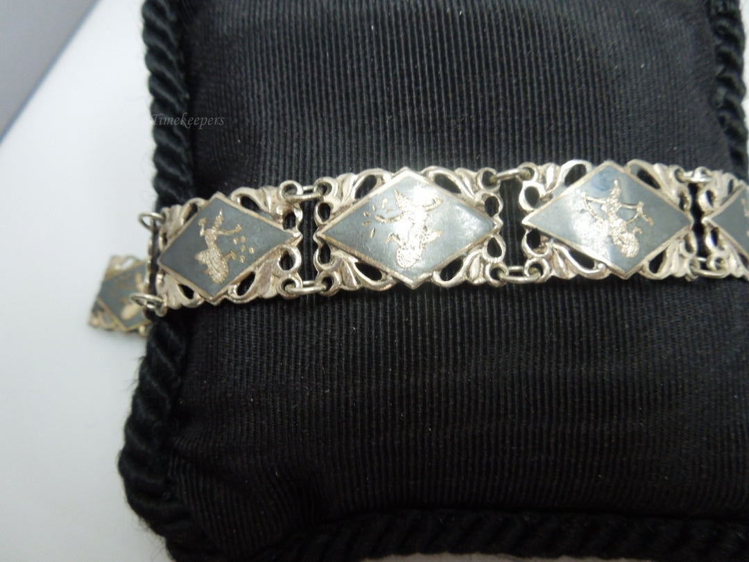 q196 1930 Sterling Silver 925 Siam Niello Exotic Dancers Bracelet 7.25"