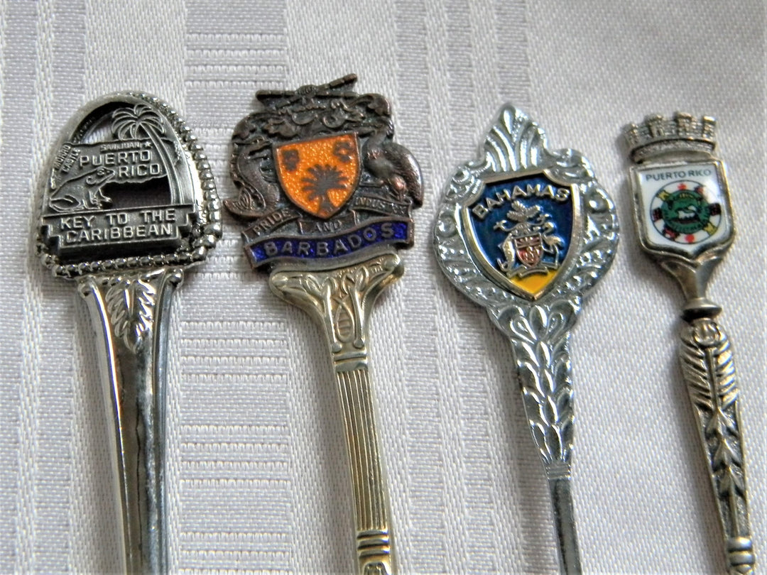 h617 Set of 4 Collectible Spoons Puerto Rico, Barbados, Bahamas, Puerto Rico