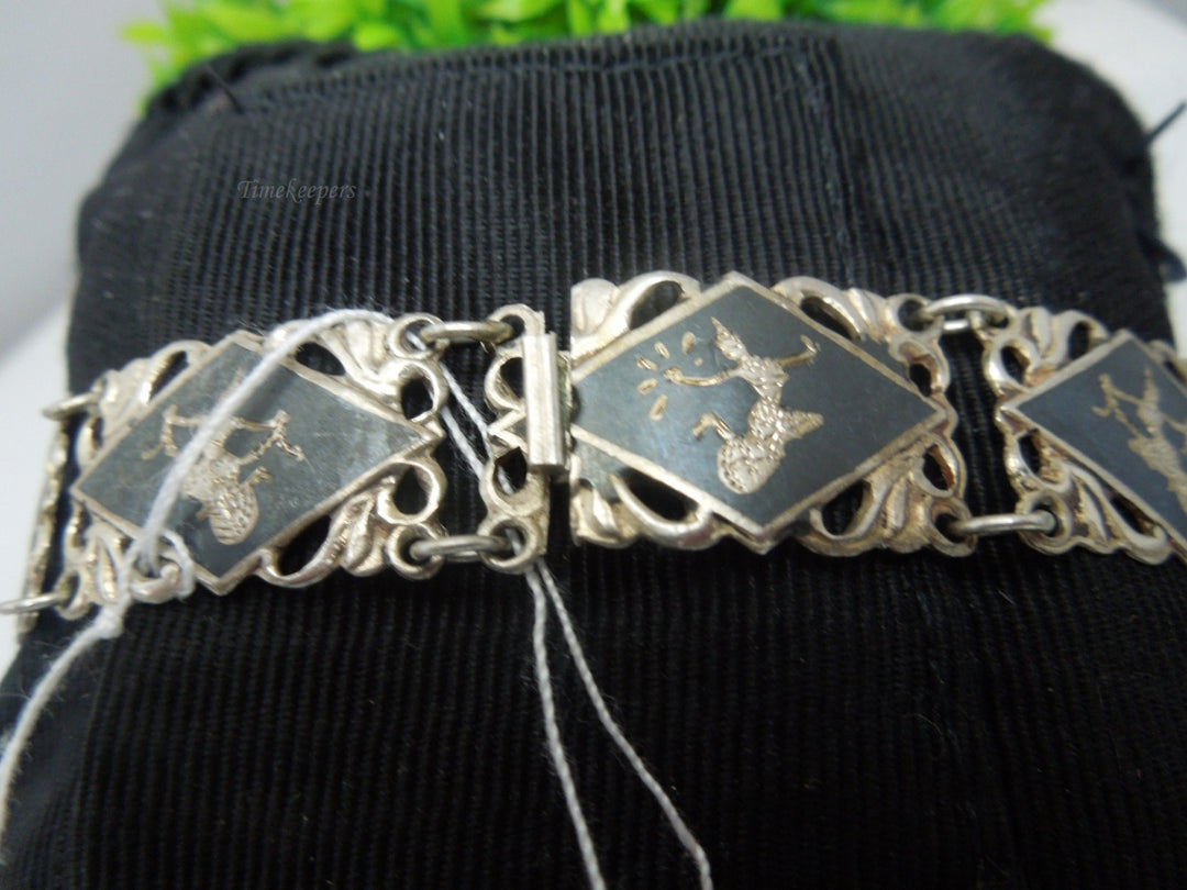 q196 1930 Sterling Silver 925 Siam Niello Exotic Dancers Bracelet 7.25"