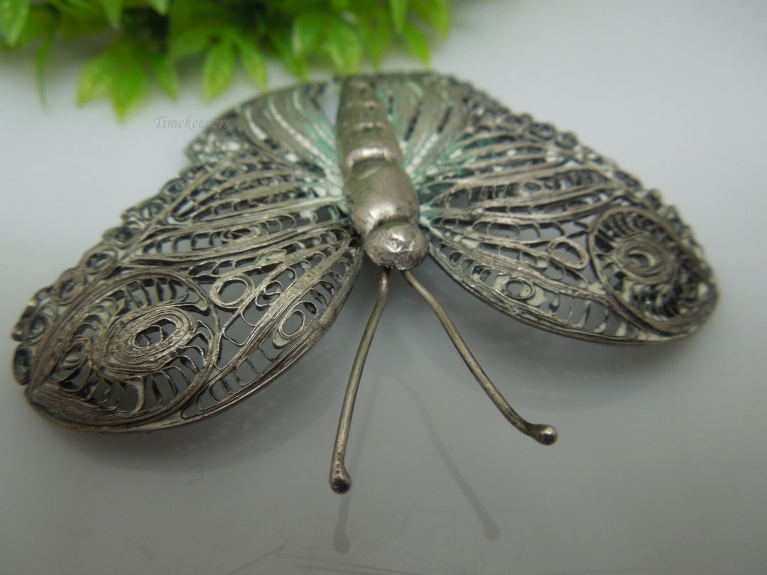 q209 Vintage Sterling Silver Beautiful Filigree Design Butterfly Pin/Brooch